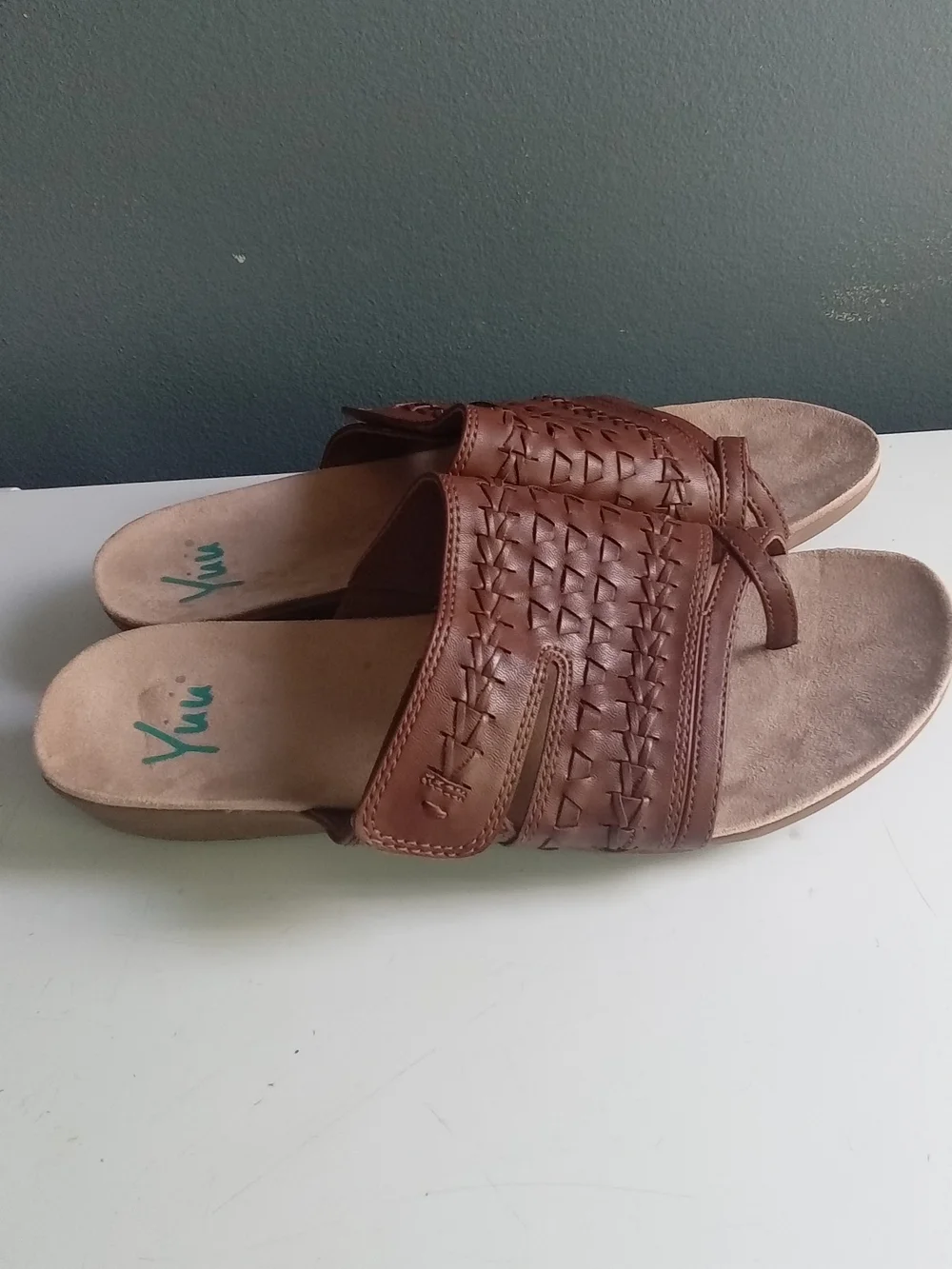Yuu Brown Woven Toe Loop Slide Sandals Womens Casual Comfort Shoes